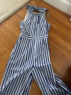 J crew NWT Blue and White Vertical Stripe Halter Jumpsuit